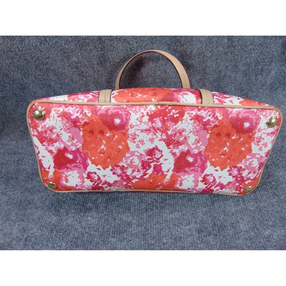 Coach Gallery Tote Purse F31341 Floral Print Red Pink Beige Leather Trim - Picture 13 of 16